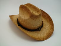 Western Straw Raffia Cowboy Hat with Sheriff Badge and Chin Cord