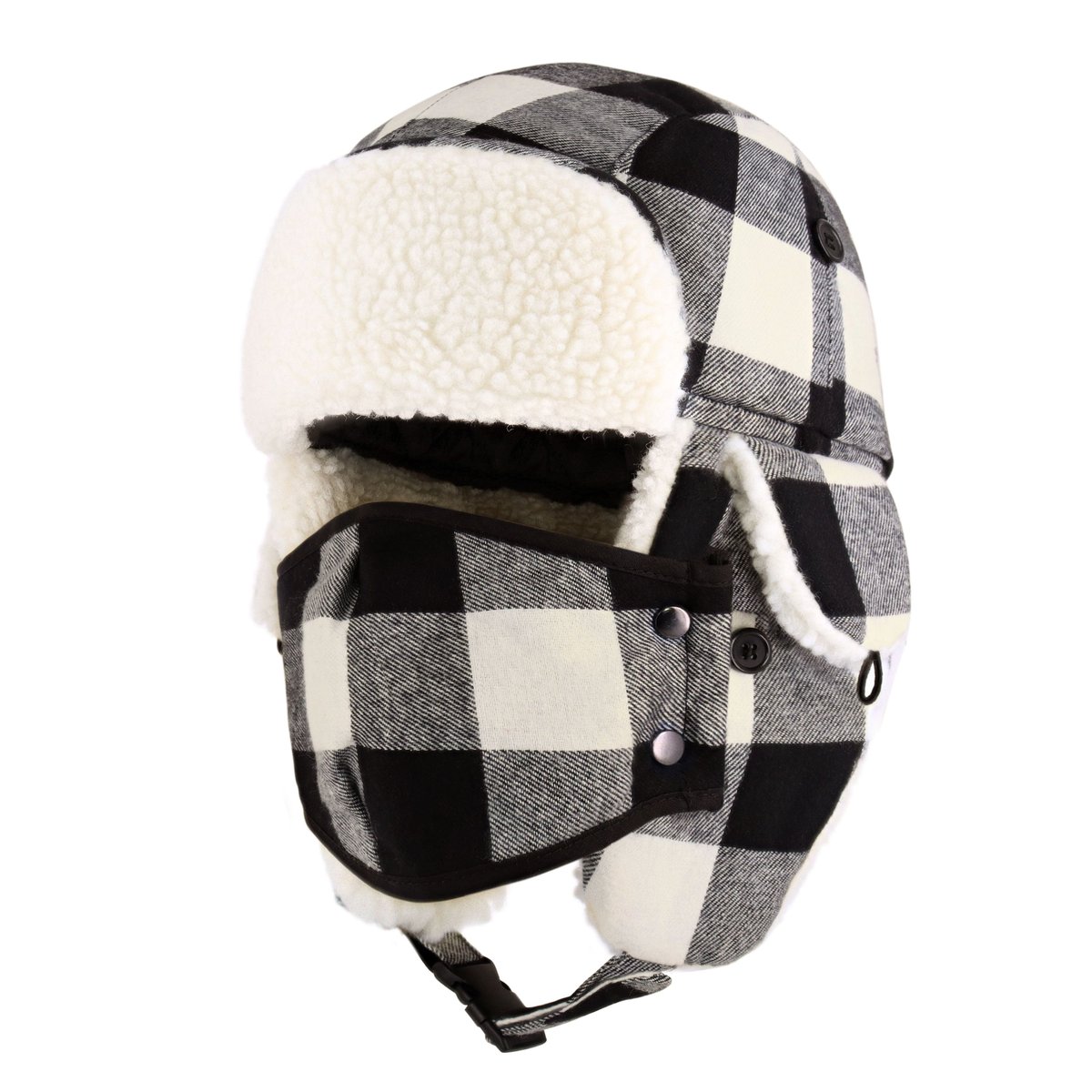 Plaid Trapper Hat with Detachable Mask