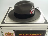 Stetson Royal De Luxe BOGART Caribou Gray Fur Felt Fedora Hat Size 7 1/8" Long Oval