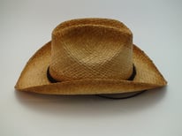 Western Straw Raffia Cowboy Hat with Sheriff Badge and Chin Cord