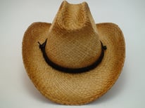 Western Straw Raffia Cowboy Hat with Sheriff Badge and Chin Cord